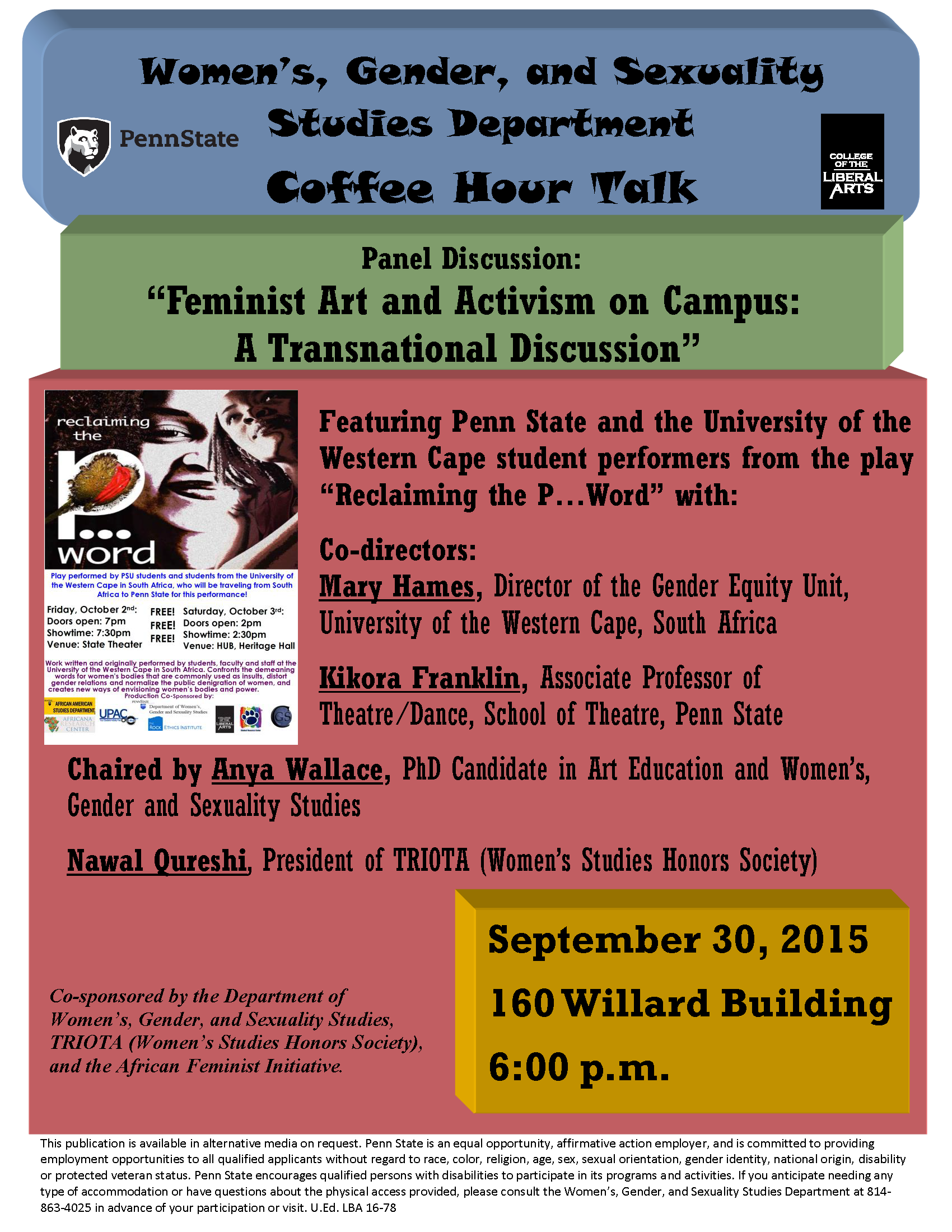 Feminist Art and Activism on Campus: A Transnational Discussion - September 2015